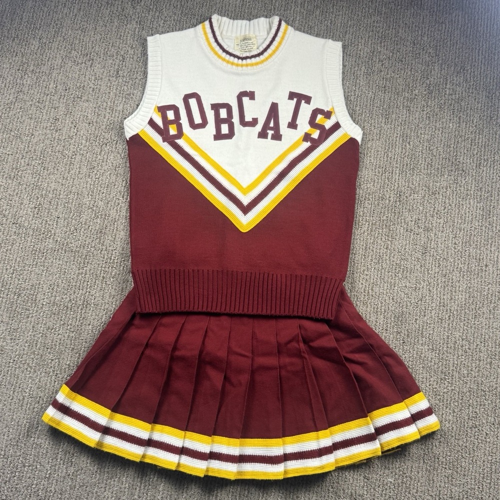 VTG Jostens Varsity Cheerleader Uniform Sweater Skirt Bobcats High School USA XS